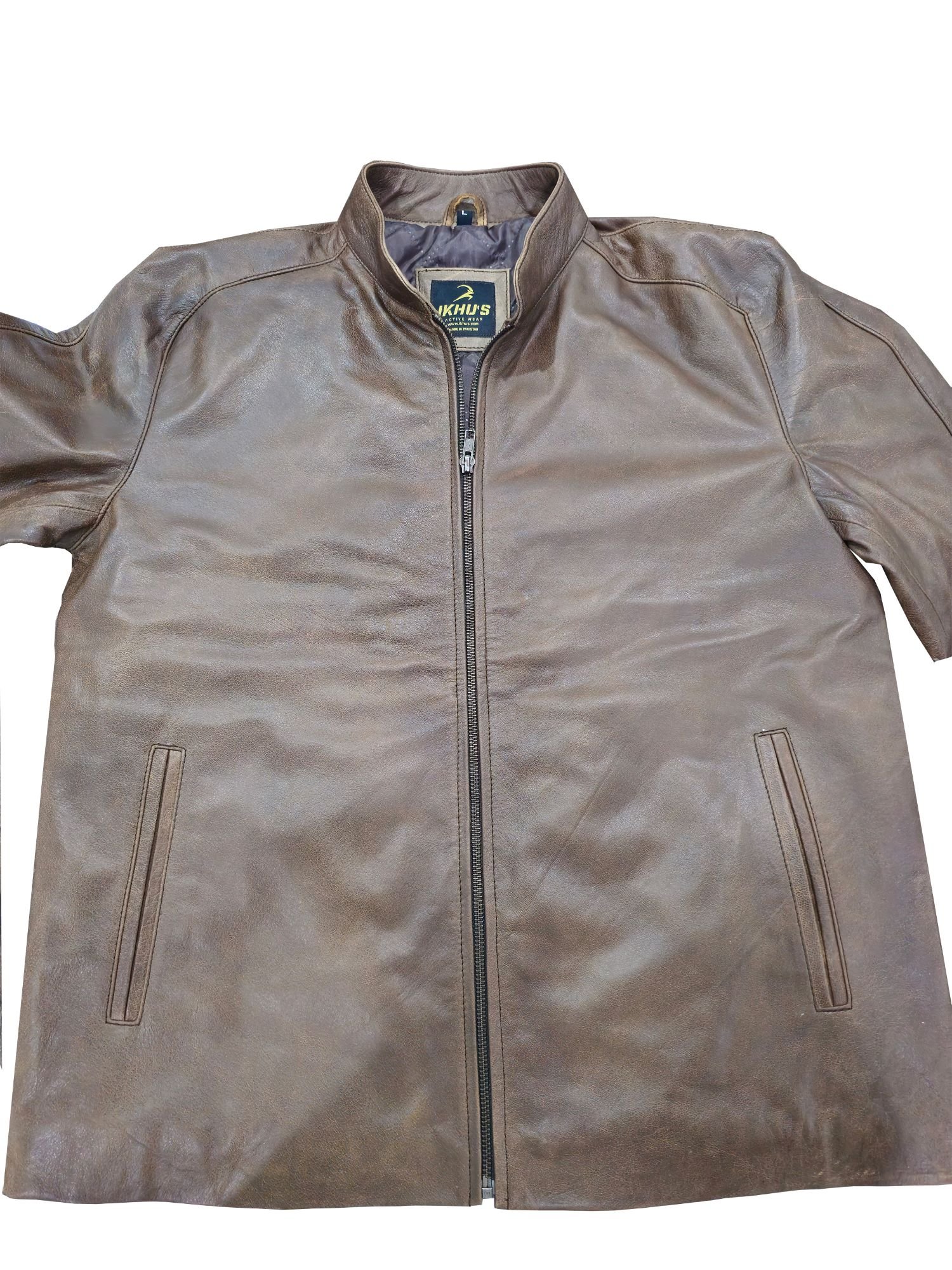 IKHUS Men's Fashion Leather Jacket Brown