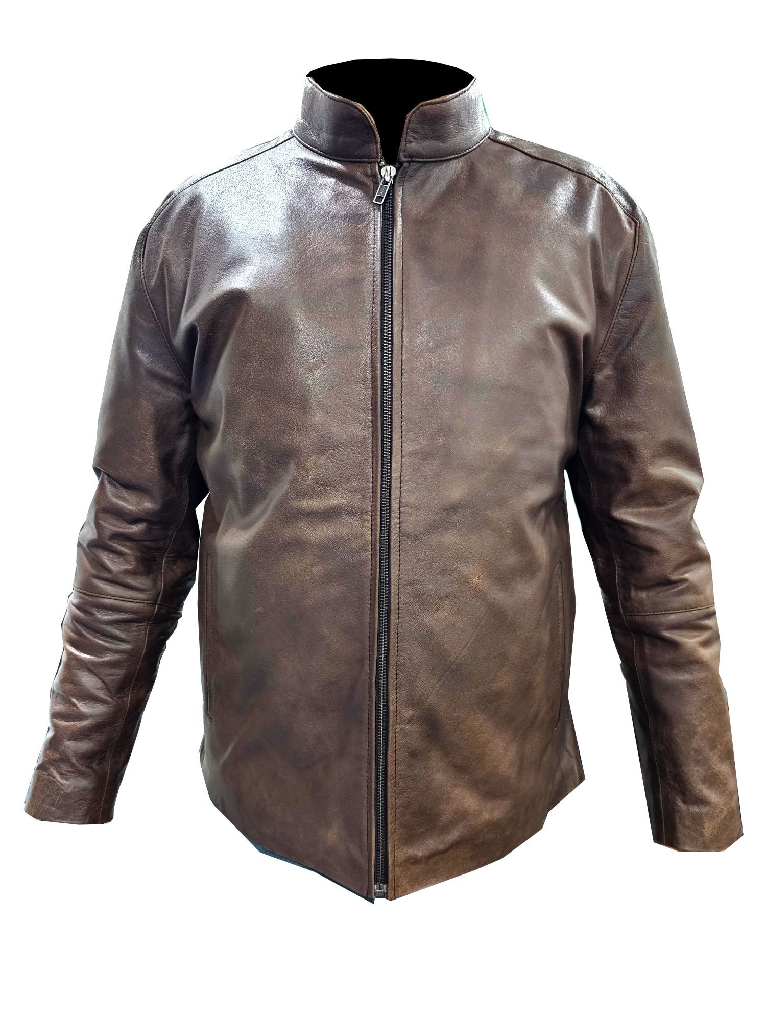 IKHUS Men's Fashion Leather Jacket Brown